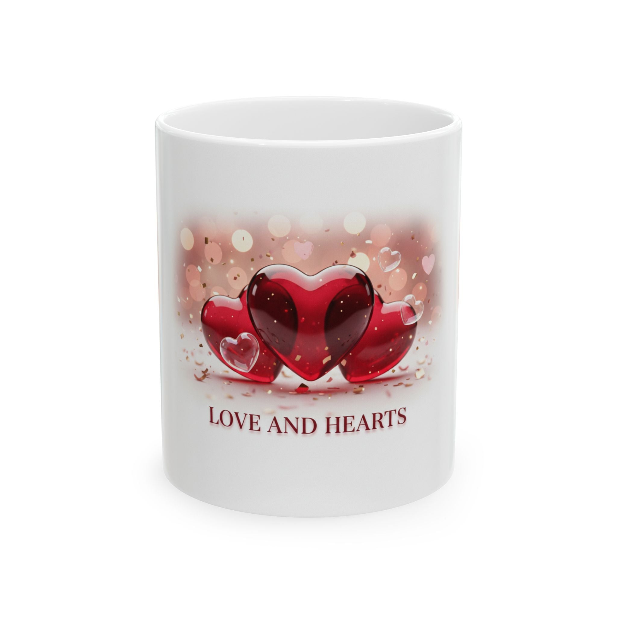 Love and Hearts Ceramic Mug — Valentine’s Day Red Heart Coffee Cup (11oz, 15oz)