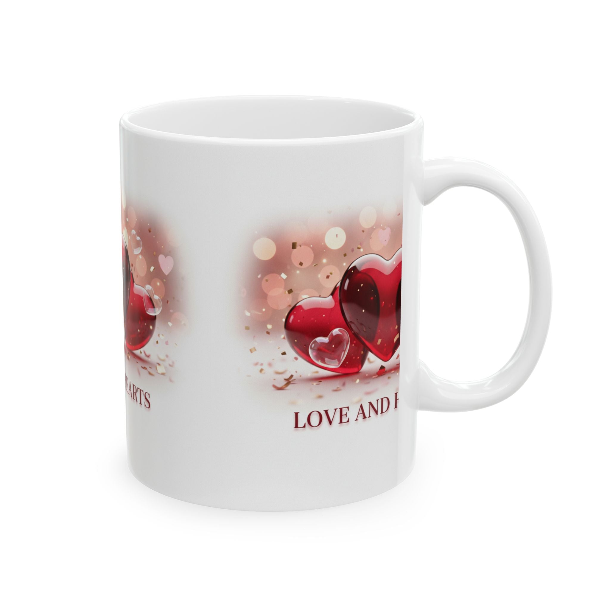 Love and Hearts Ceramic Mug — Valentine’s Day Red Heart Coffee Cup (11oz, 15oz)